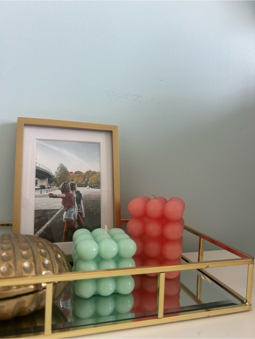 Set of Two Pink and Turquoise Bubble candles